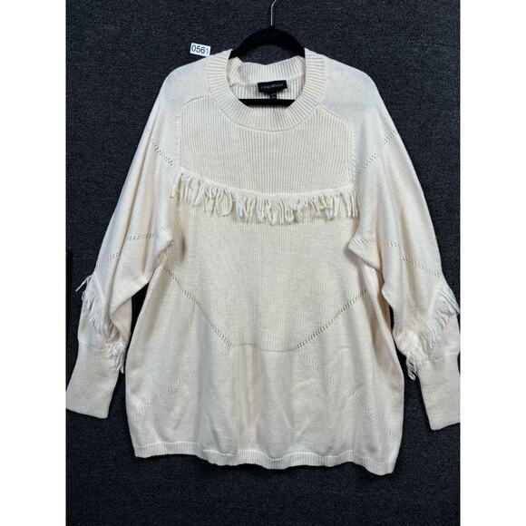 Lane Bryant Cream Fringed Western Sweater Womens Size 26/28 Crew-Neck NWT - Picture 1 of 7